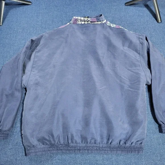ONE RESOURCE Vintage Silk Patchwork Bomber Jacket Purple Blue Print Zip Up L - Picture 8 of 10